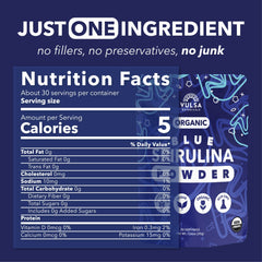 Vulsa Blue Spirulina Powder smoothie image demonstrates protein boost and vibrant hue