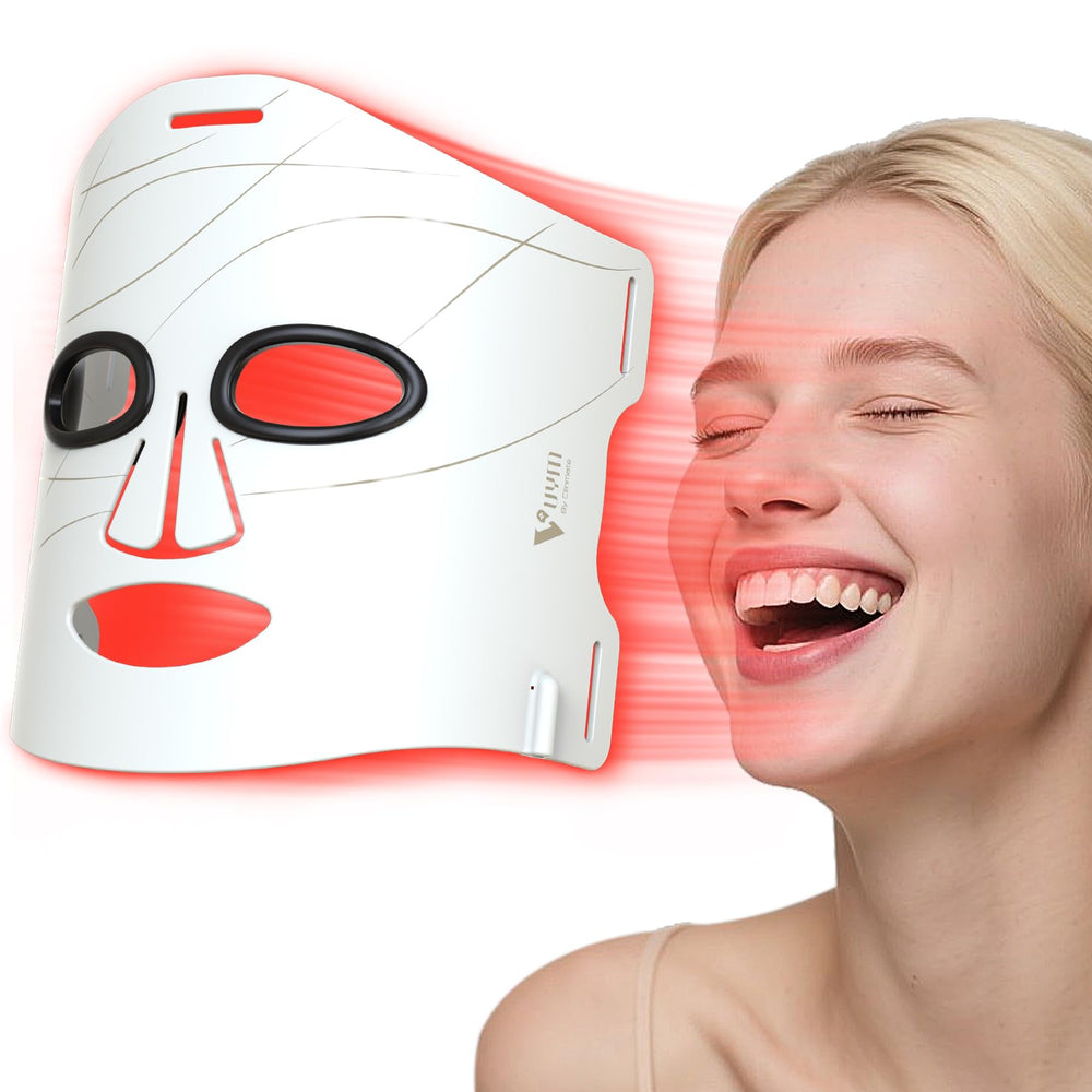 VYM by Clinmate red light face mask front view with 292 LEDs for even light delivery.