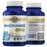 Vykee Nutrition Niacinamide 500mg bottle promoting energy metabolism support.