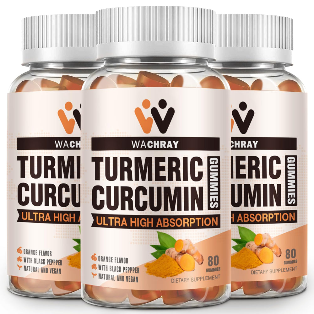 WACHRAY turmeric-curcumin gummies bottle front for daily wellness support.
