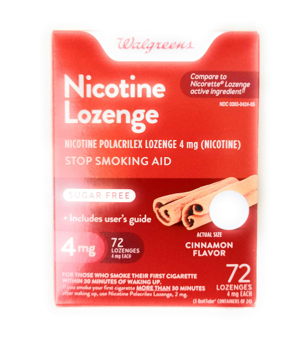 Walgreens Nicotine Lozenge 4 mg Cinnamon, front view, supports cravings management.