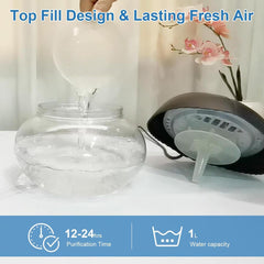 Water-Based Purifier aroma-diffuser releases calming scents while purifying the space.