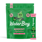 Waterboy Workout Hydration Strawberry Lemonade packet for a refreshing workout flavor.