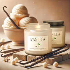 Waxcanpy vanilla candle close-up showing clean burn and comforting vanilla scent.