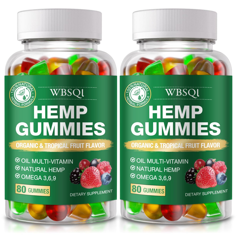 WBSQL hemp gummies bottle front highlighting premium packaging and natural formulation.