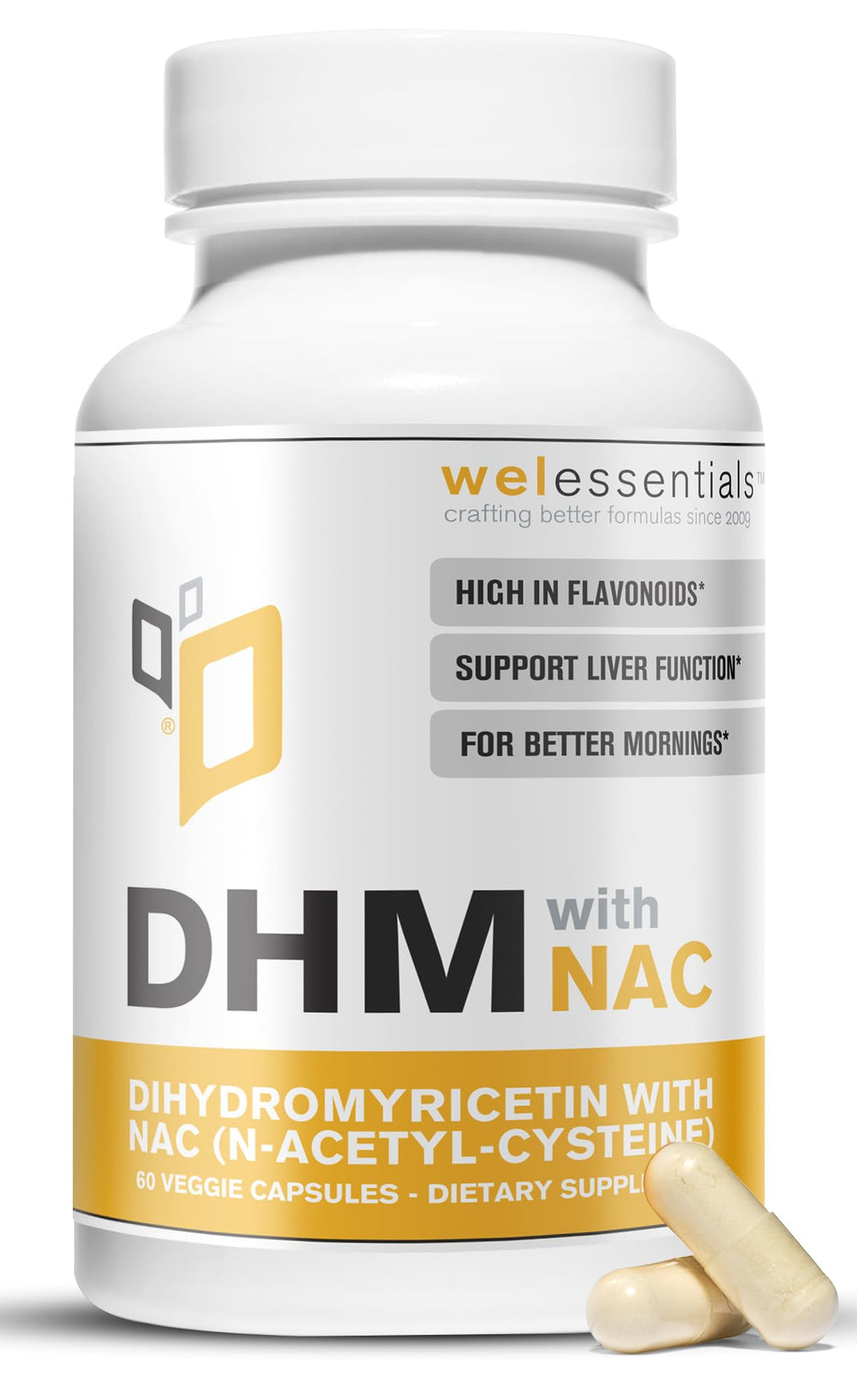 WELESSENTIALS DHM NAC bottle close-up for daily wellness