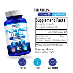 Close-up of We Like Vitamins African Mango extract capsules highlighting potency.