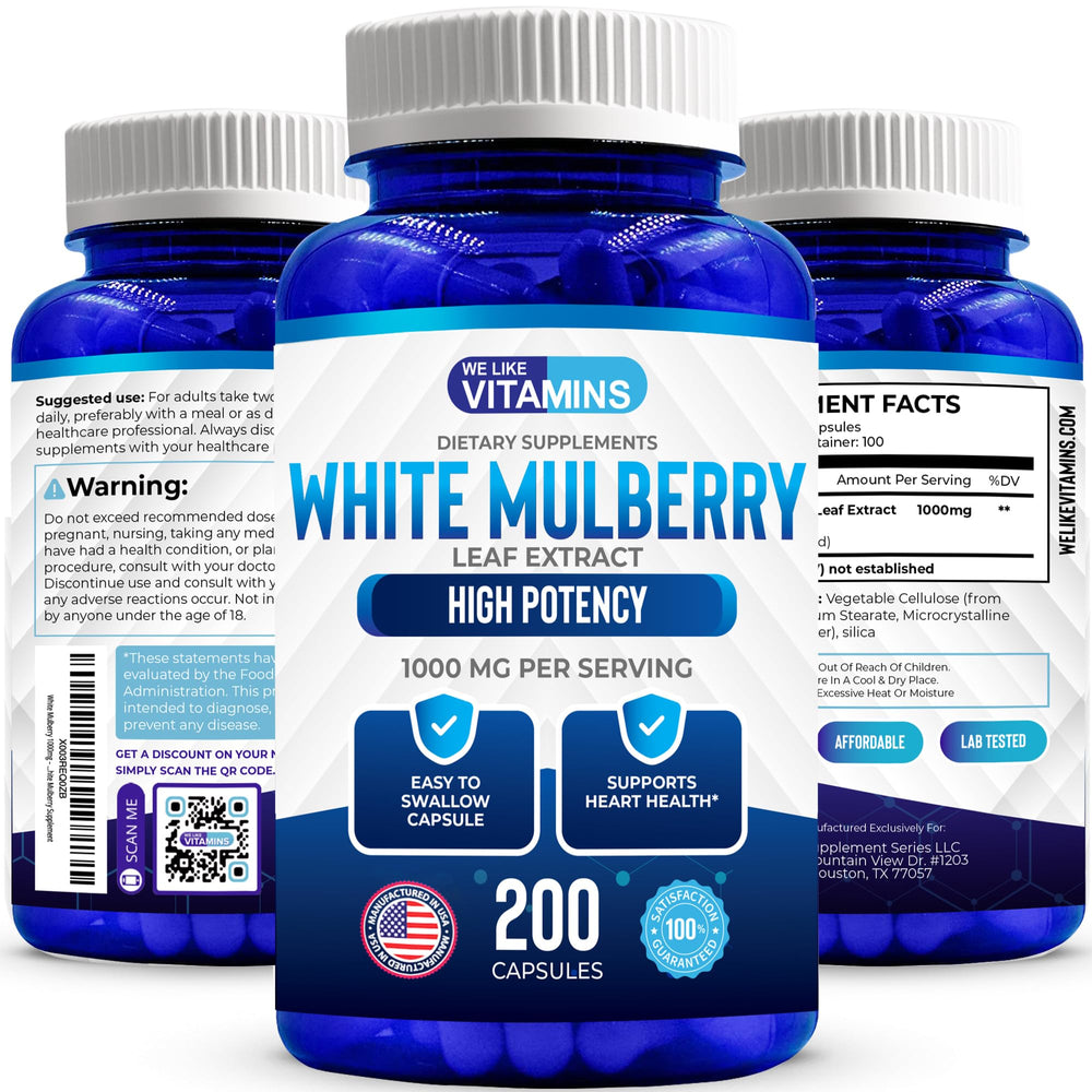 We Like Vitamins White Mulberry 1000mg bottle for daily wellness support
