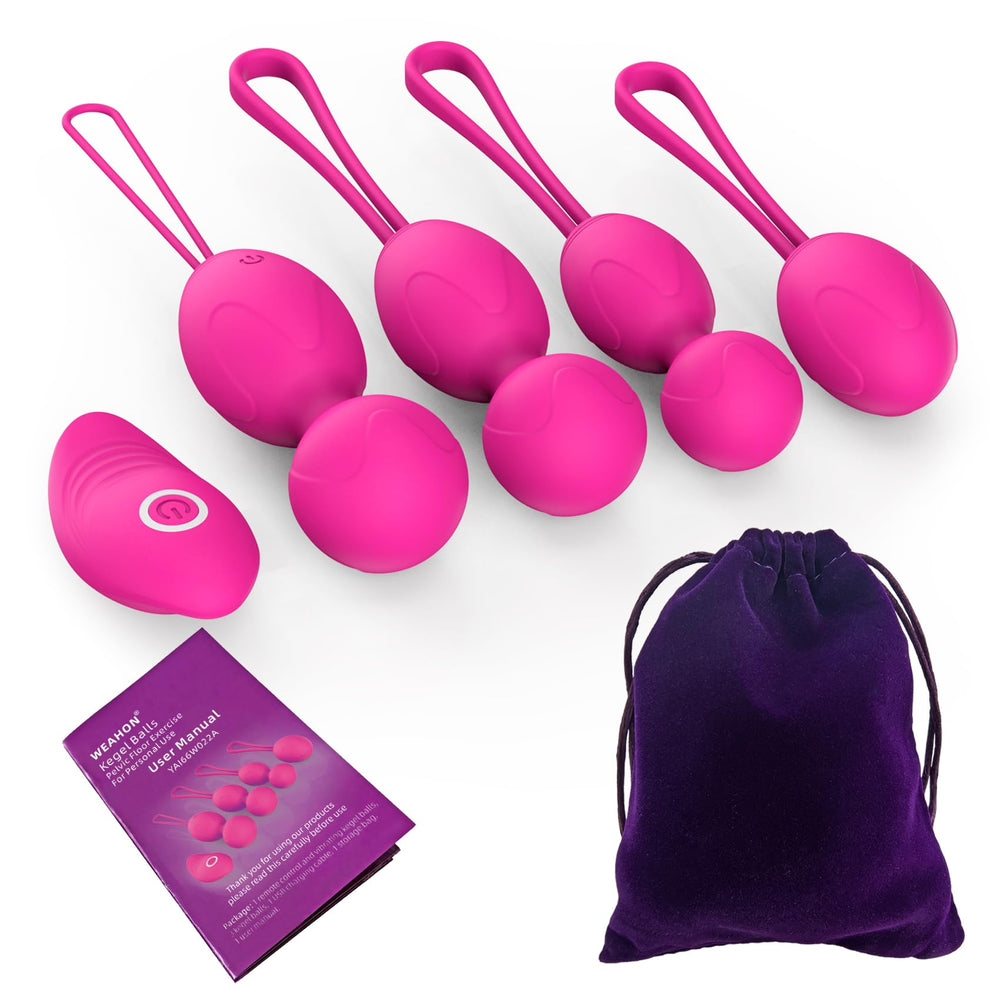 WEAHON Kegel balls four-pack in pink with smooth silicone texture for progressive training.