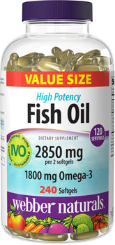 Webber Naturals Fish Oil bottle displaying 2850 mg formula for omega-3.