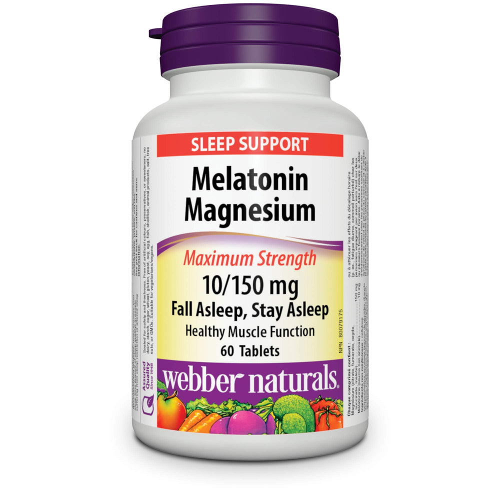 Webber Naturals Melatonin Magnesium bottle front for sleep support