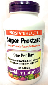 Webber Naturals Super Prostate bottle with softgels for daily urinary support.