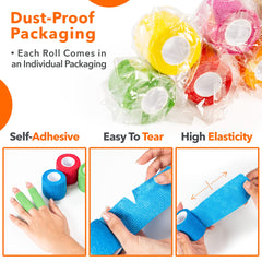 Pet-friendly WECAREZ bandage being used on a dog's leg for secure hold.