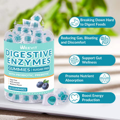 WEEVIT Digestive Enzymes Gummies blueberry-flavor appealing chew with probiotic blend for digestion.