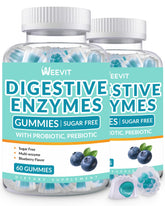 WEEVIT Digestive Enzymes Gummies bottle-front shows vegan, sugar-free formula for easy daily use.