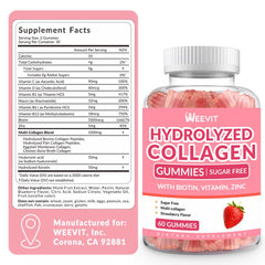Weevit Sugar Free Collagen Gummies label showing nutrients and vitamins.