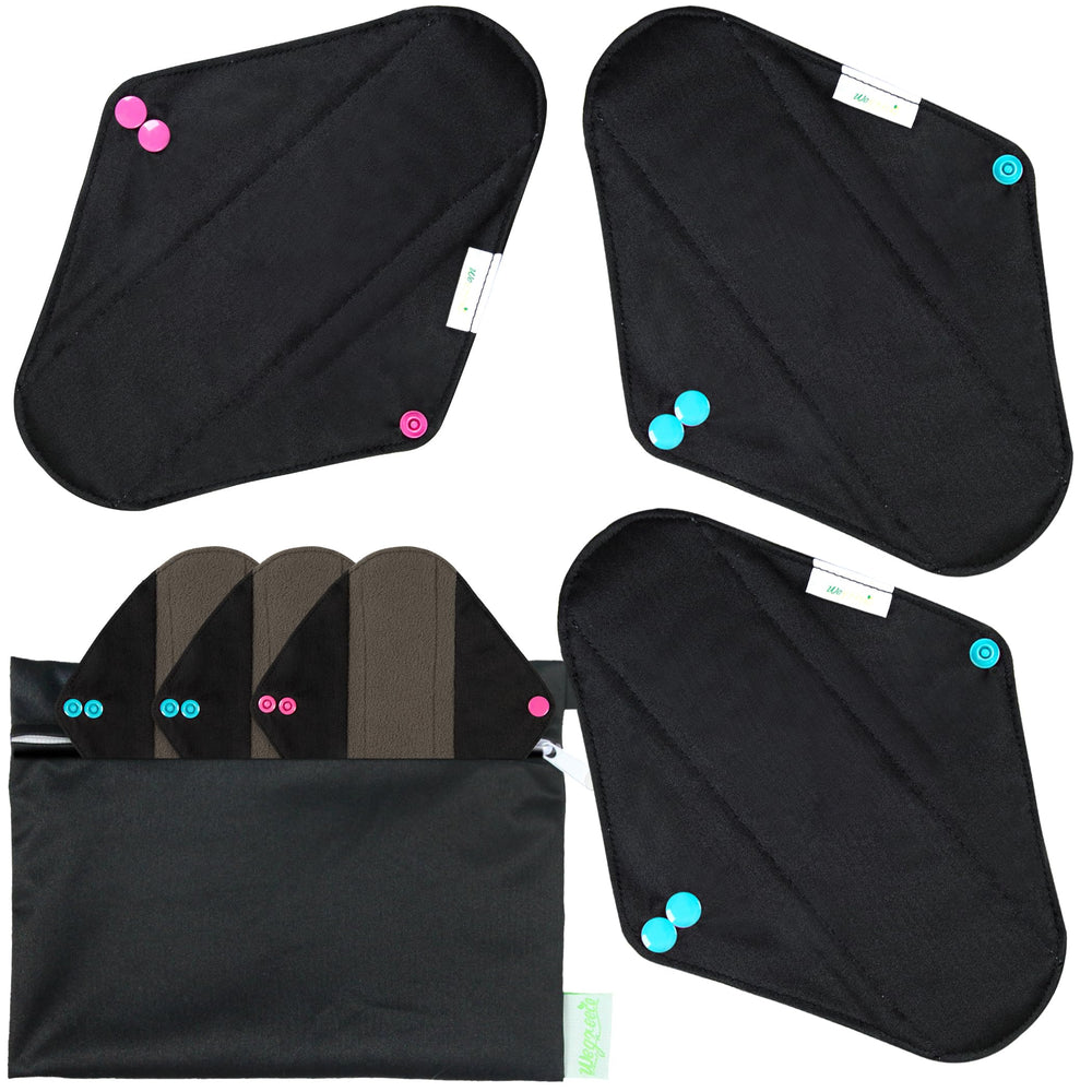 Wegreeco charcoal reusable pad outer fabric provides leak-free protection for daily wear.