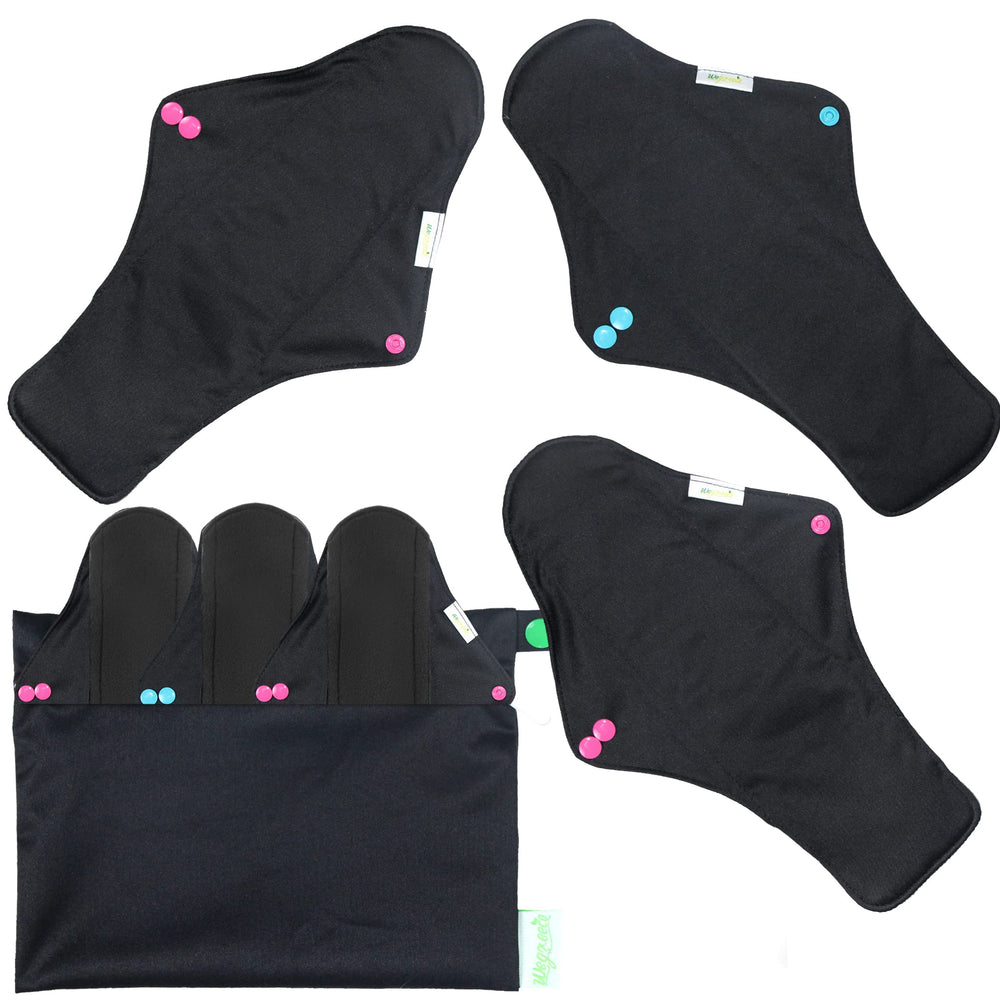 Wegreeco reusable pad outer print in black for daily comfort and discreet wear.