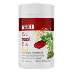 Weider Red Yeast Rice Plus bottle front showing gluten-free suitability