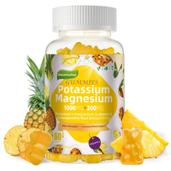 Wekannufod potassium magnesium gummies bottle with pineapple flavor for daily muscle support.