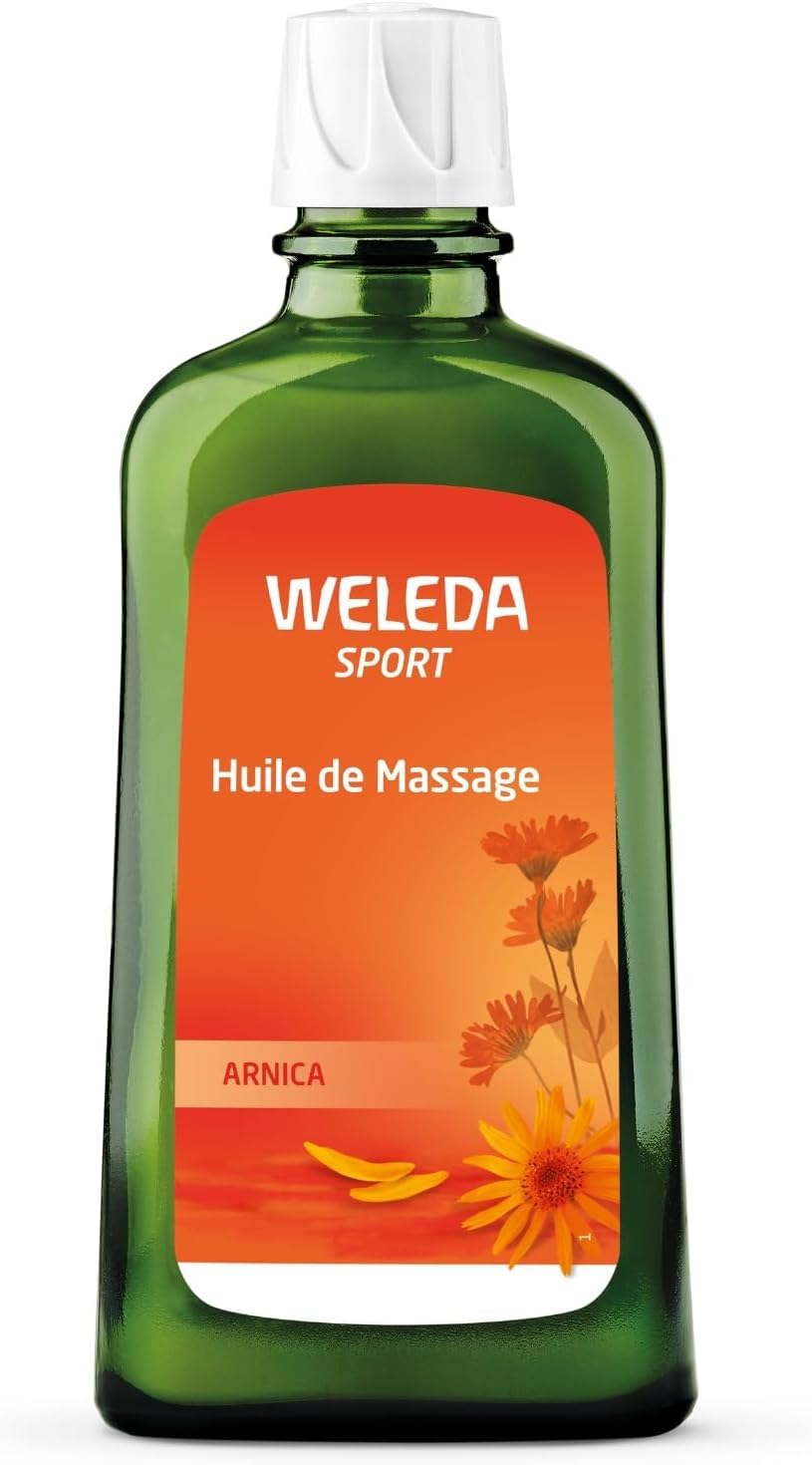 Weleda Arnica Massage Oil bottle for soothing massage of tired muscles.