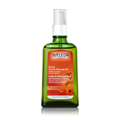 Weleda Arnica Muscle Massage Oil pump bottle ready for use