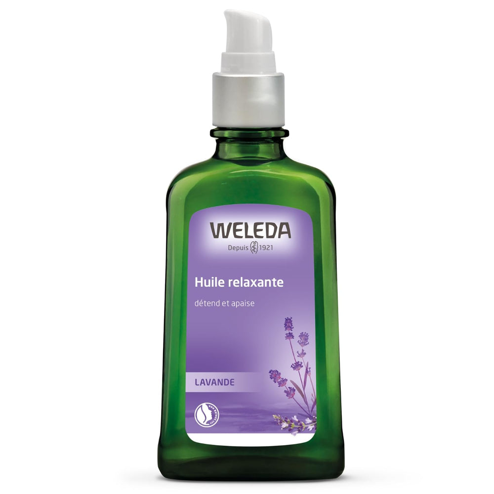 Weleda Relaxing Lavender Body Oil bottle ready for soothing skin care.