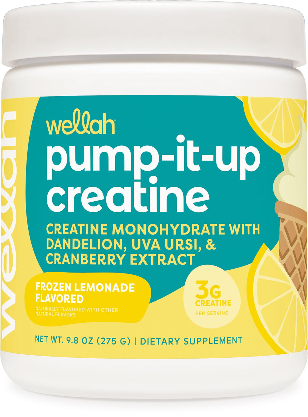 Wellah Creatine for Women Frozen Lemonade bottle with refreshing flavor and 50 servings.