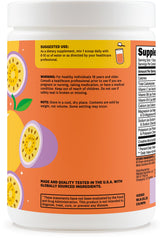 Wellah Creatine and Hydration Powder glass highlights tropical Mango Passionfruit flavor.