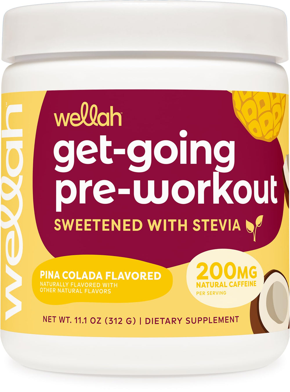 Wellah Get-Going Pina Colada bottle for convenient pre-workout energy.