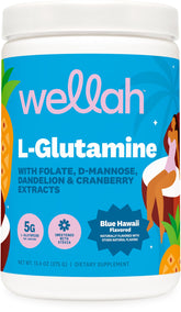 Wellah L-Glutamine Blue Hawaii powder jar for daily wellness routine