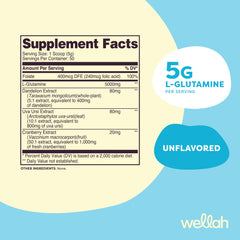 Wellah L-Glutamine powder serving scoop demonstrates precise 5g portions for daily use.