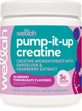 Wellah Pump-It-Up Creatine Blueberry Pomegranate bottle boosts energy during workouts.