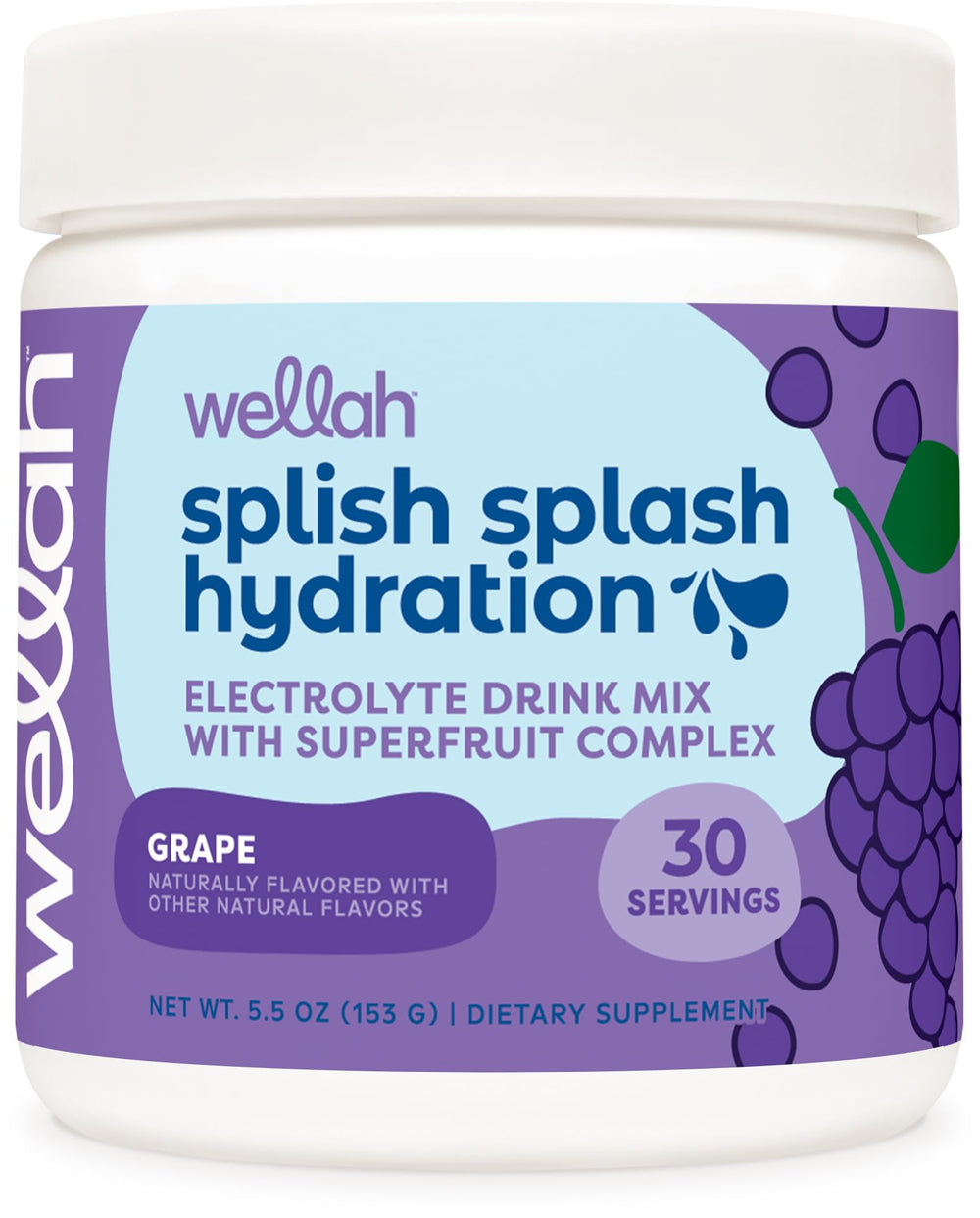 Wellah Splish Splash grape bottle label, ideal for on-the-go hydration