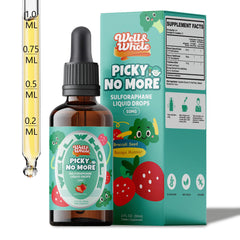 Well&Whole sulforaphane kids liquid bottle close-up for easy daily nutrition