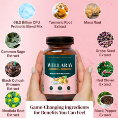Wellaray turmeric and grape seed extracts scene suggesting joint comfort and inflammation support.
