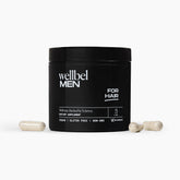 WELLBEL Men bottle front—vegan daily supplement for hair, skin, nails.