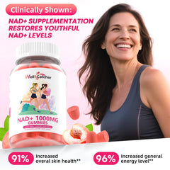 Wellcatcher NAD+ gummies vegan label indicates plant-based, allergen convenience.