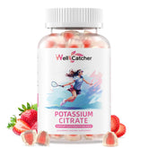 Wellcatcher potassium gummies strawberry bottle — convenient daily electrolyte support in a vegan, sugar-free option.