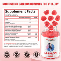 Jar label close-up highlighting saffron blend and 10-in-1 natural formula