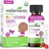 Wellements Organic Baby Multivitamin Drops bottle front supports daily nutrition for growing infants.