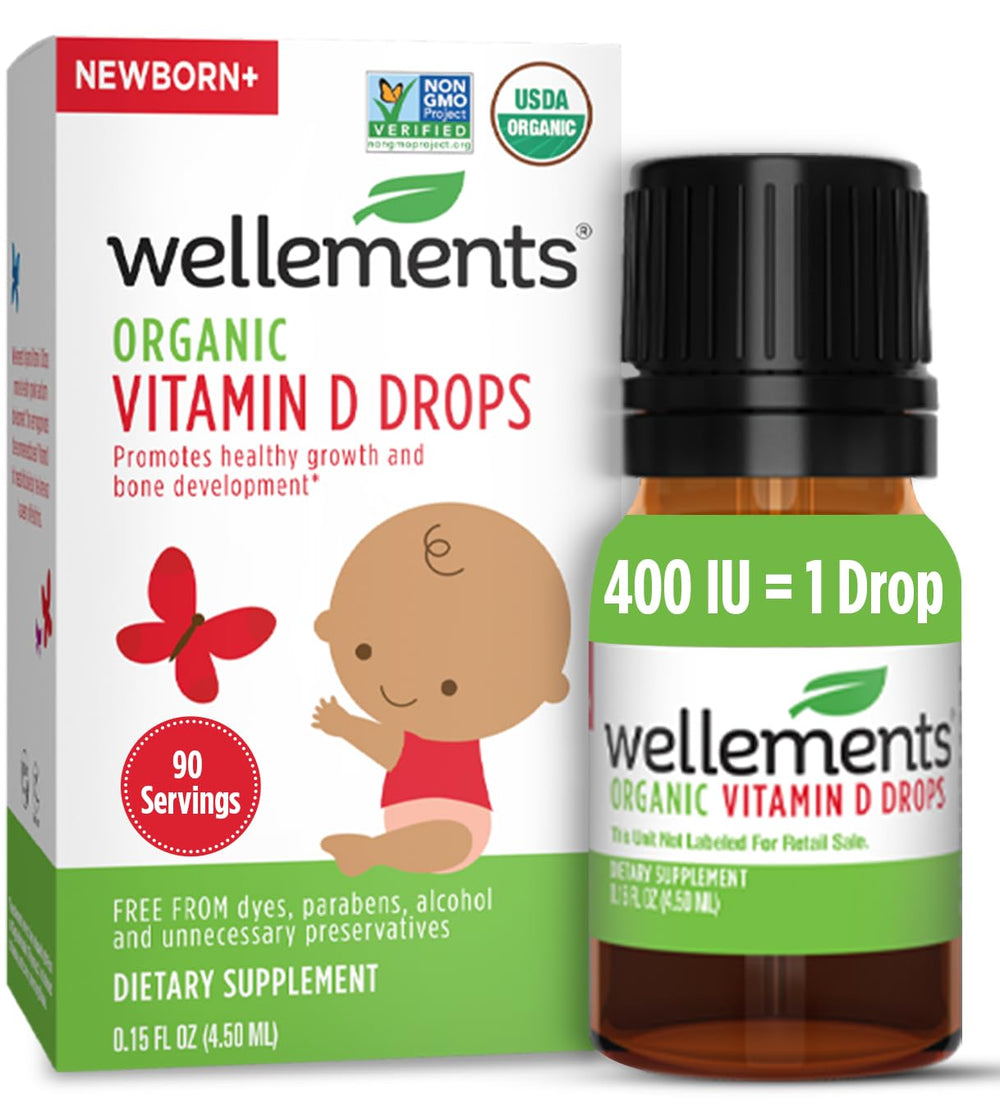 Wellements Vitamin D Drops bottle ready for daily infant routine.