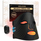 WELLEVER red-light therapy mask with wireless battery enabling convenient home skincare.