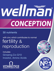 Wellman Conception tablets in bottle closeup for daily dosage supporting reproductive health