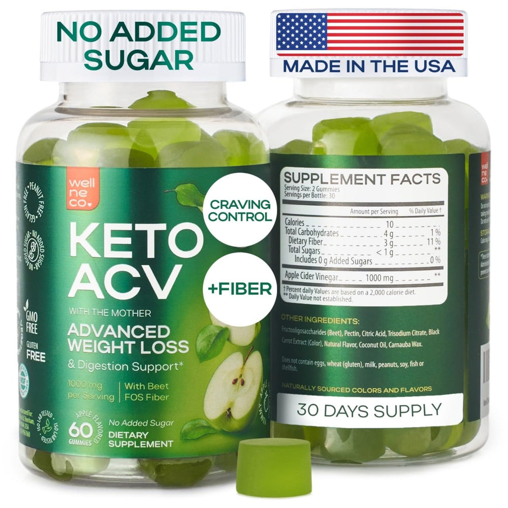 Wellneco Apple Cider Vinegar Gummies pack front highlights keto-friendly sugar-free format.