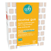 Wellness Basics nicotine gum 2mg packaging shown for on-the-go quit support.