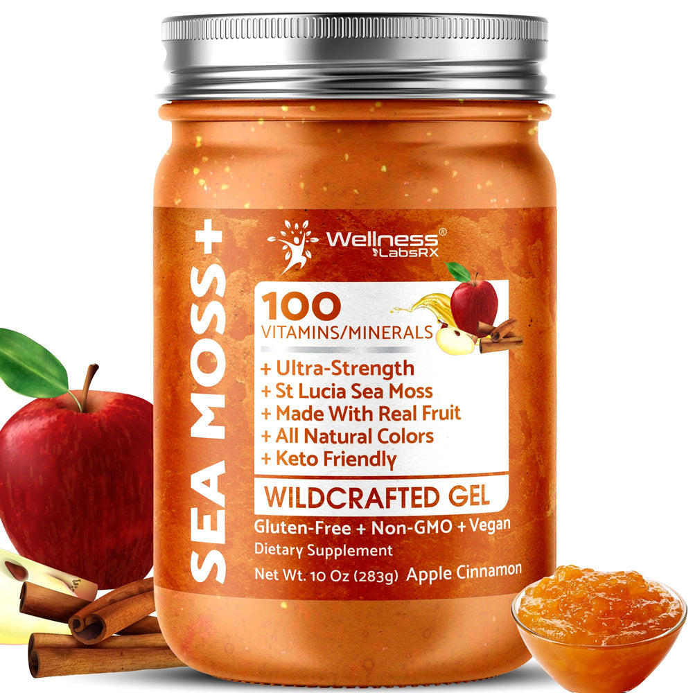 Wellness LabsRx Irish Sea Moss Gel Apple Cinnamon jar for daily nutrient boost.