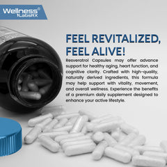 Wellness LabsRx Resveratrol capsules close-up emphasizing easy-to-swallow form