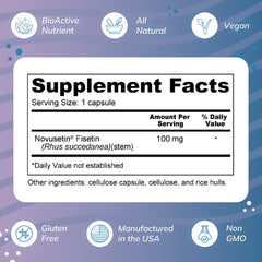 Wellness Resources Fisetin label close-up highlighting Novusetin and purity.