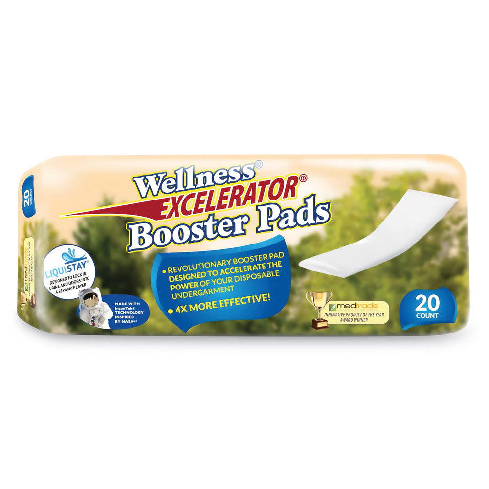Wellness Unique Excelerator Booster Pad 20-count packaging for discreet daily protection
